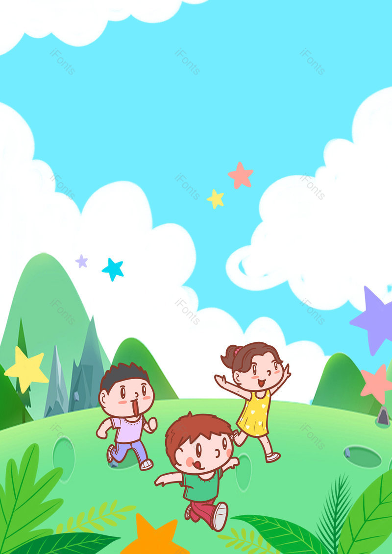 手绘卡通风格奔跑的儿童六一背景,插画/手绘图,插画/手绘图库,插画/手绘图下载,插画/手绘